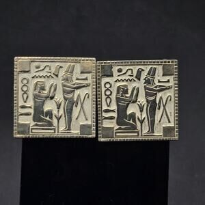 Egyptian Revival Cufflinks Hieroglyphic Vintage Enamel Gold Tone Men's‎